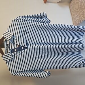 White Water Navy and White Striped Polo Mens M